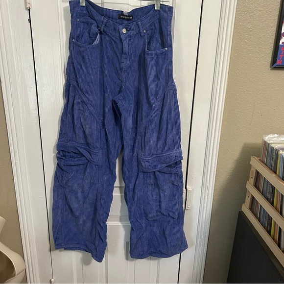 Urban Outfitters Blue Corduroy Pants Carpenter Baggy Cargo Size 26 L2 - Picture 2 of 8